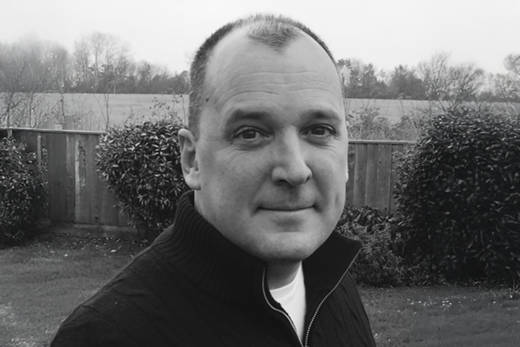 Man in garden - black and white
