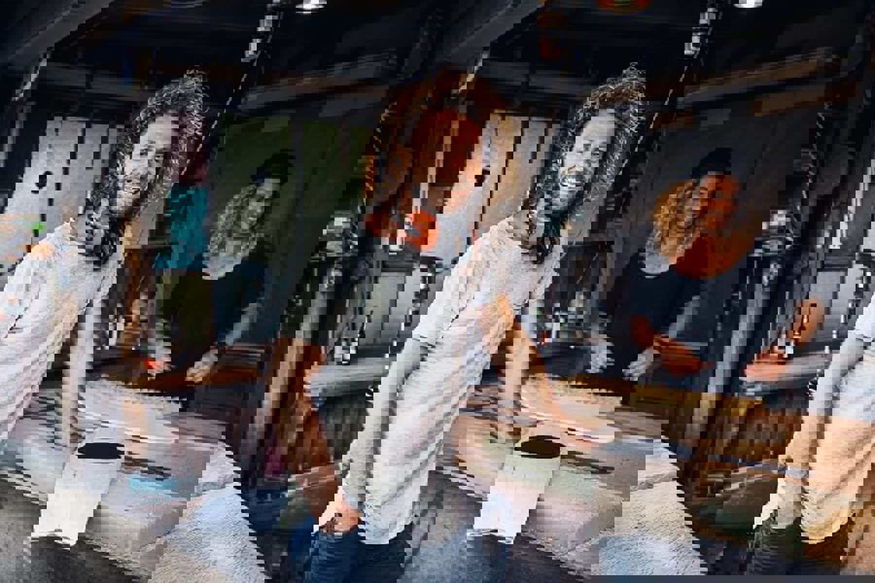 Two Blonde Men Working With Wood