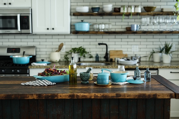 Blue Pots In Contemporary Kitchen