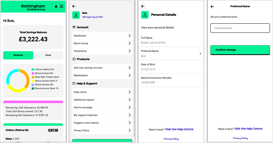 App personalisation screens